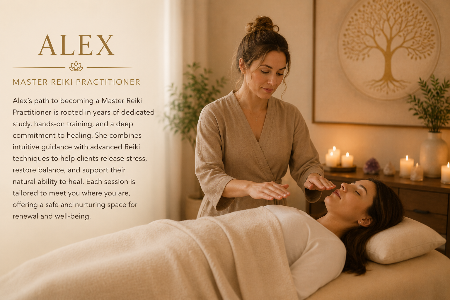 Alex, Master Reiki practitioner, with a client